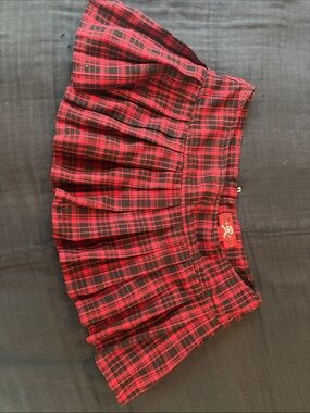 Royal Bones Red and Black Plaid Pleated Skirt